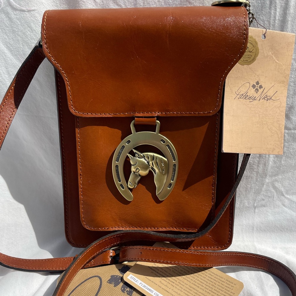 Patricia Nash Leather Buckley 3 Compartment North/South Crossbody Tan